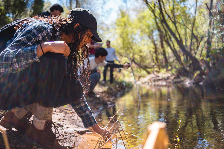 Students at creek field trip